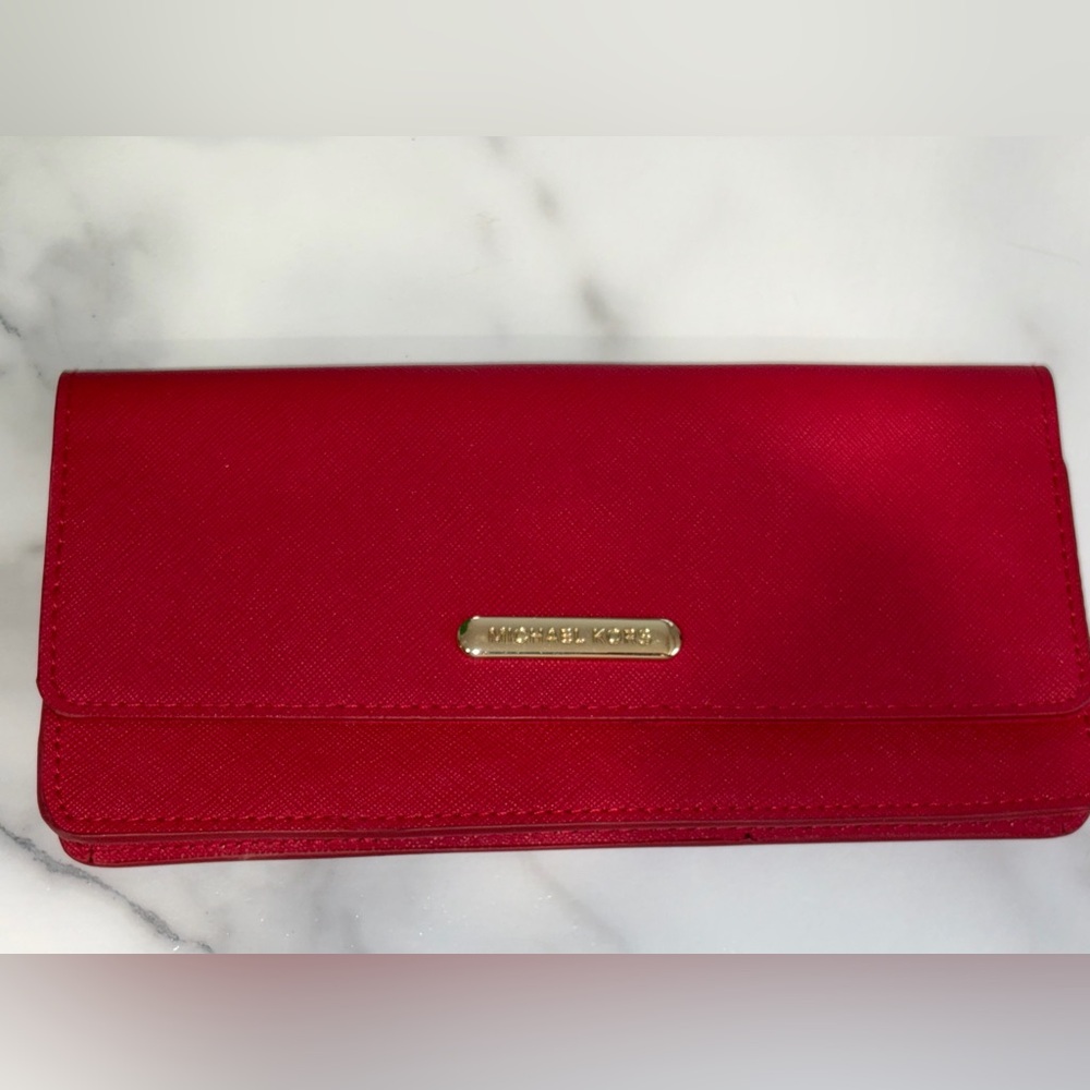 Michael Kors Red Saffiano Clutch Wallet